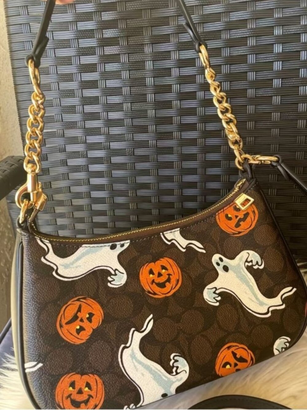 NWOT Coach Halloween Ghost & Pumpkin Teri Shoulder Bag in Signature Canvas - Picture 3 of 3